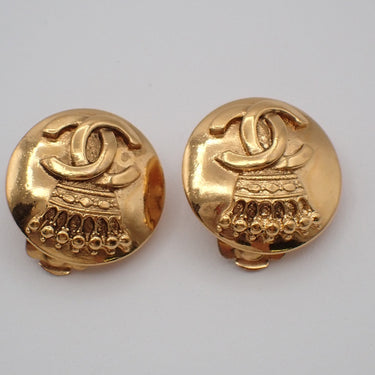 Chanel Vintage CC Logo Round Clip on Earrings Textured Metal