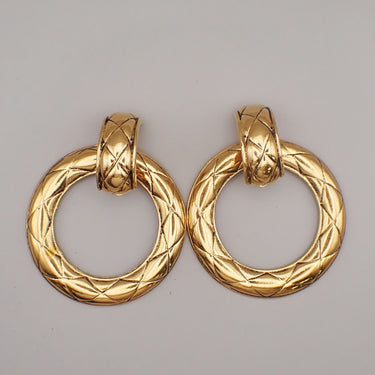 Chanel Vintage Cut-Out Logo Ring Drop Clip-On Earrings Metal