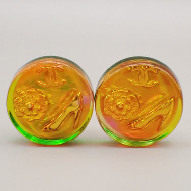 Chanel Vintage CC Round Holographic Aurora Clip-On Earrings Plastic