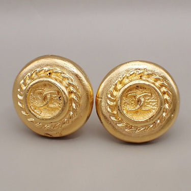 Chanel Vintage CC Logo Round Clip on Earrings Textured Metal
