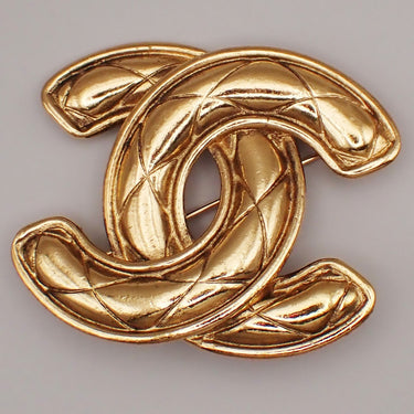 Chanel Vintage Quilted CC Brooch Metal