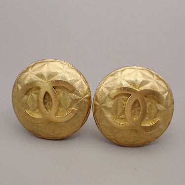 Chanel Vintage CC Round Clip-On Earrings Metal