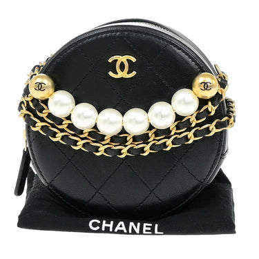 Chanel Chic Pearls Round Clutch with Chain Quilted Lambskin