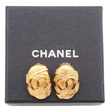 Chanel Vintage CC Button ovales Clip-On Earrings Gold-plated