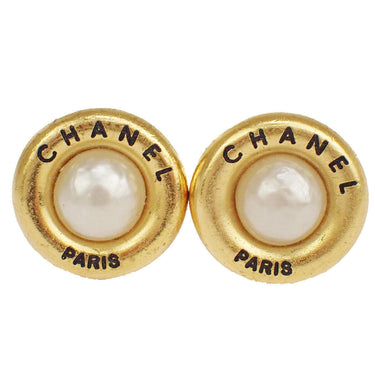 Chanel Vintage Round CC Clip-On Earrings Metal with Faux Pearl