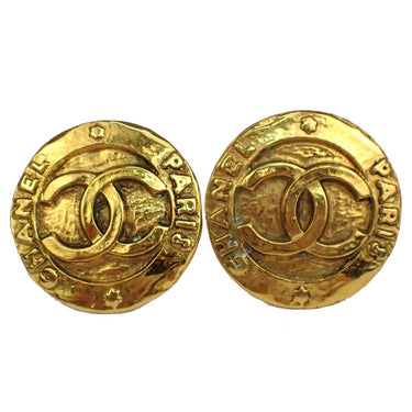 Chanel Vintage CC Round Button Clip-On Earrings Metal