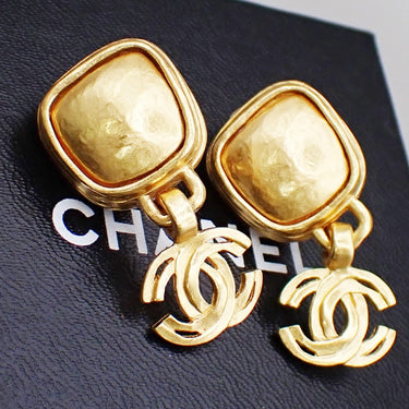Chanel Vintage CC Drop Clip-On Earrings Metal and Stones