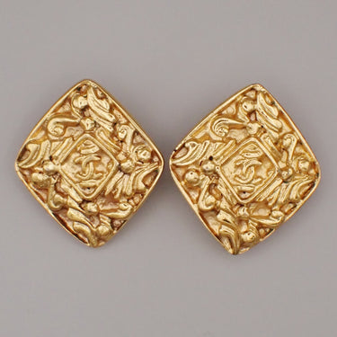 Chanel Vintage CC Diamond Clip-On Earrings Metal