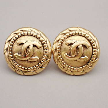 Chanel Vintage CC Round Clip-On Earrings Metal