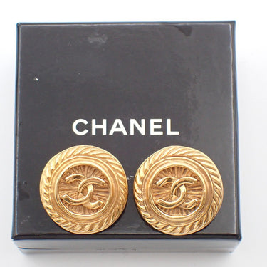 Chanel Vintage CC Round Button Clip-On Earrings Metal