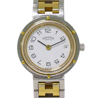 Hermes Clipper Quartz Watch Stainless Steel with Plated Metal and Mother of Pearl