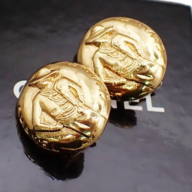Chanel Mademoiselle Oval Button Earrings Clip-On Gold-plated