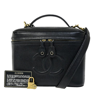 Chanel Vintage Timeless Cosmetic Case with Mirror Caviar