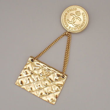 Chanel Vintage Medallion Flap Bag Brooch Metal
