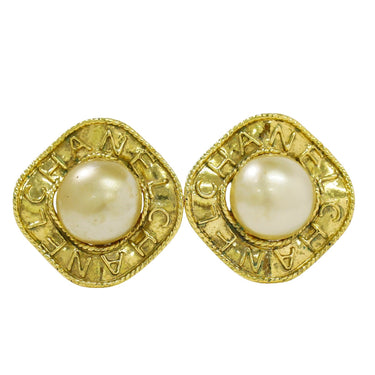 Chanel Vintage Round CC Clip-On Earrings Metal with Faux Pearl