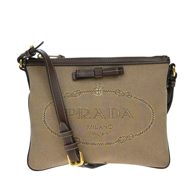Prada Logo Double Zip Crossbody Bag Canvas