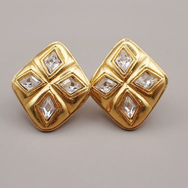 Chanel Vintage CC Diamond Clip-On Earrings Metal