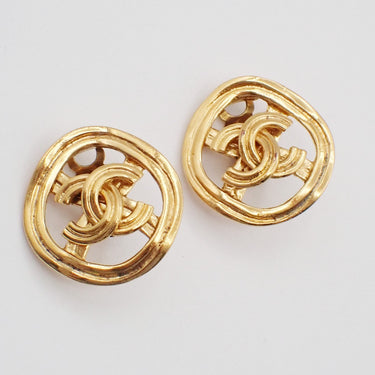 Chanel Vintage CC Round Cutout Clip-On Earrings Metal