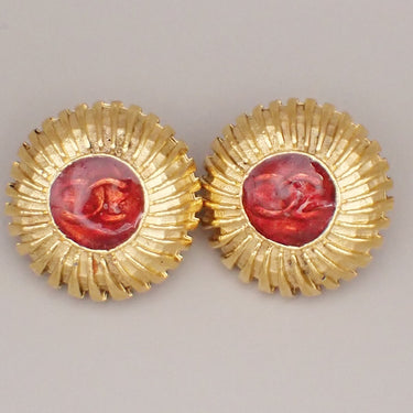 Chanel Vintage Round Clip-On Earrings Metal with Gripoix