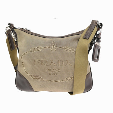 Prada Logo Messenger Bag Canvas and leather