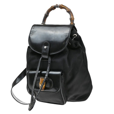Gucci Vintage Bamboo Backpack Nylon and Patent Leather