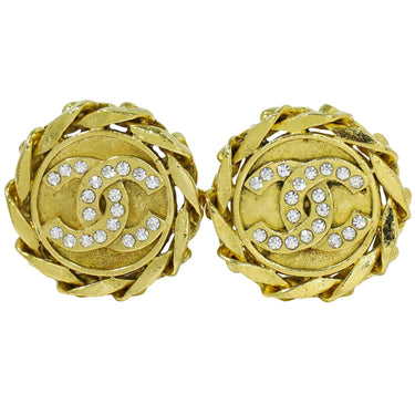 Chanel Vintage CC Round Clip-On Earrings Metal with Crystals