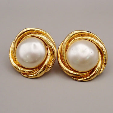 Chanel Vintage Round Chain Clip-On Earrings Metal with Faux Pearl