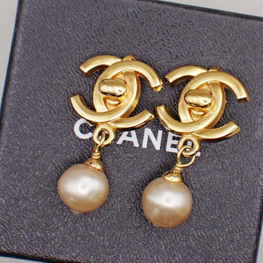 Chanel Vintage CC Drop Clip-On Earrings Metal with Faux Pearl