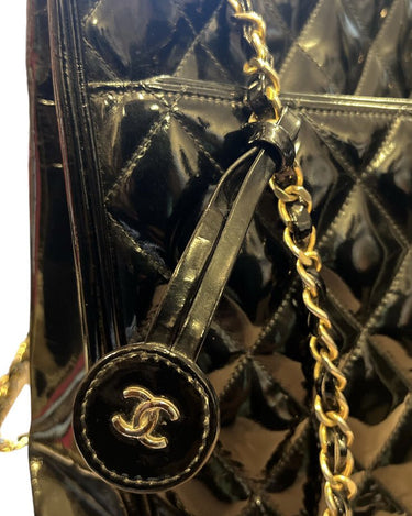 Chanel Vintage Chanel Black Patent Leather Shoulder Bucket Bag