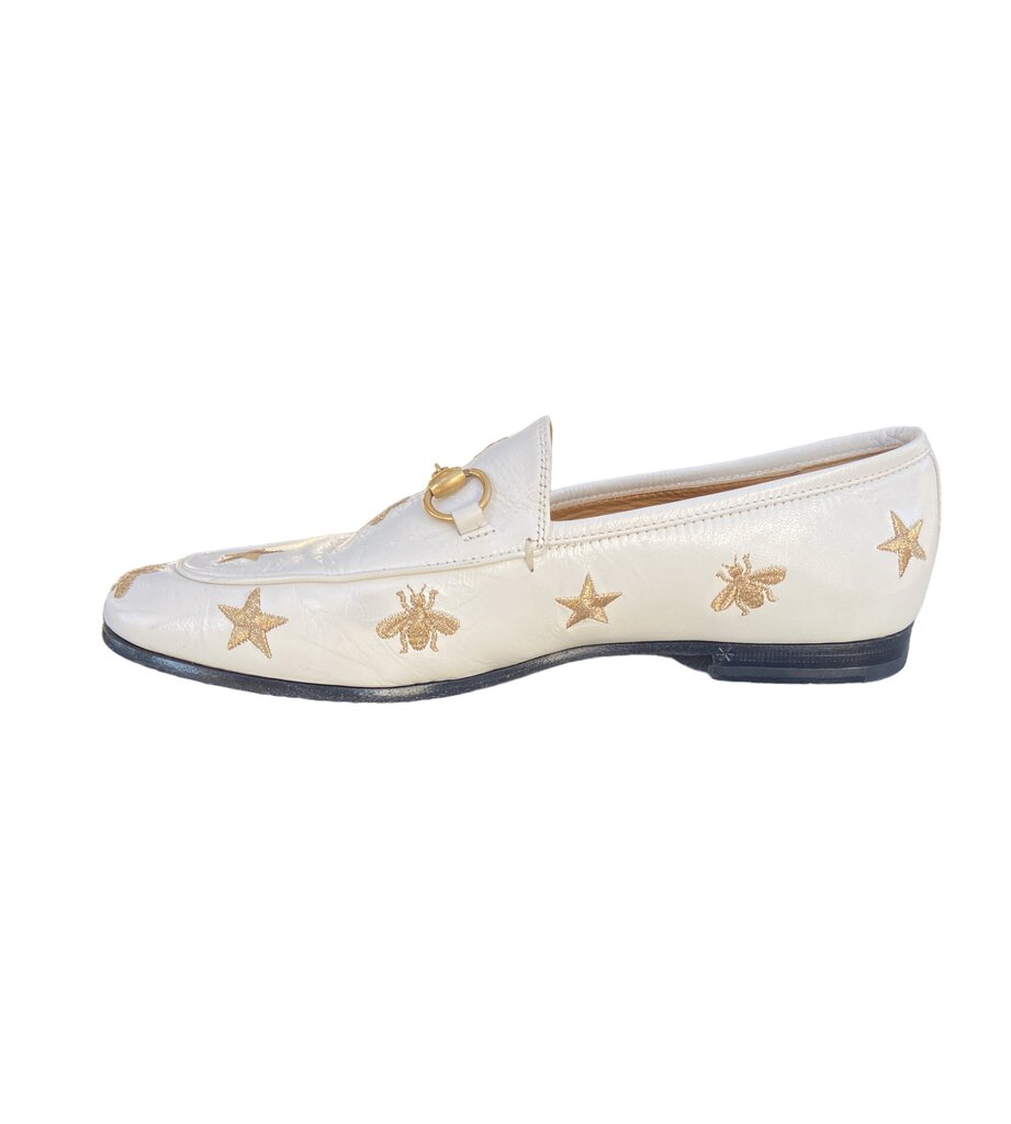 Gucci White Embroidered Loafers- U.S 7/ IT. 37